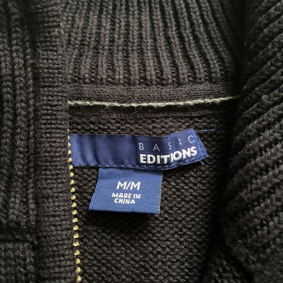 Black Mens Quarter Zip Sweater - Picture 3 of 4